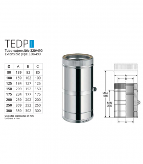 Tubo Chimenea inoxidable Extensible Corto BOFILL Doble Pared Aislada AiSi-30