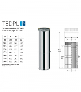 Tubo Chimenea inoxidable Extensible Corto BOFILL Doble Pared Aislada AiSi-30
