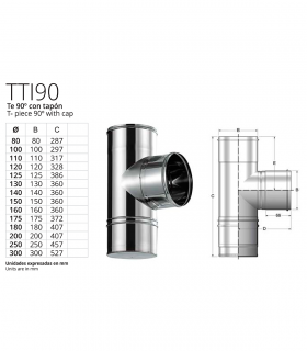 Te a 90º con tapa para Chimenea inoxidable BOFILL Simple Pared AiSi-304